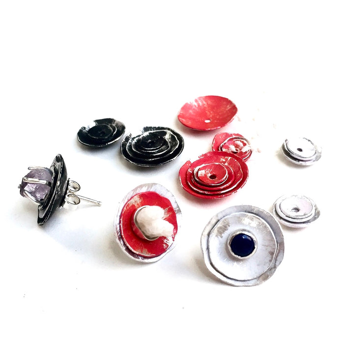 Earring Jackets - Distressed White, Red, Black Hand Painted